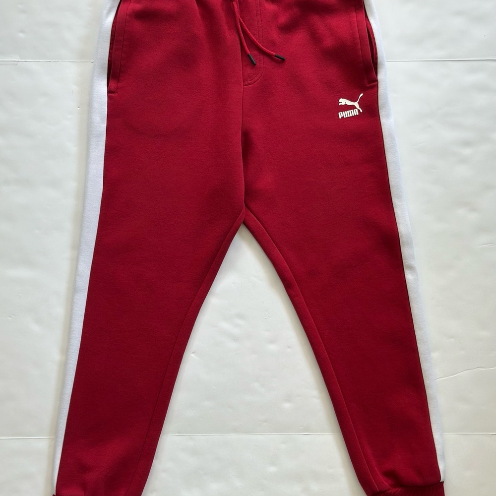 Puma Red and White Sweatpants Tapered Joggers
